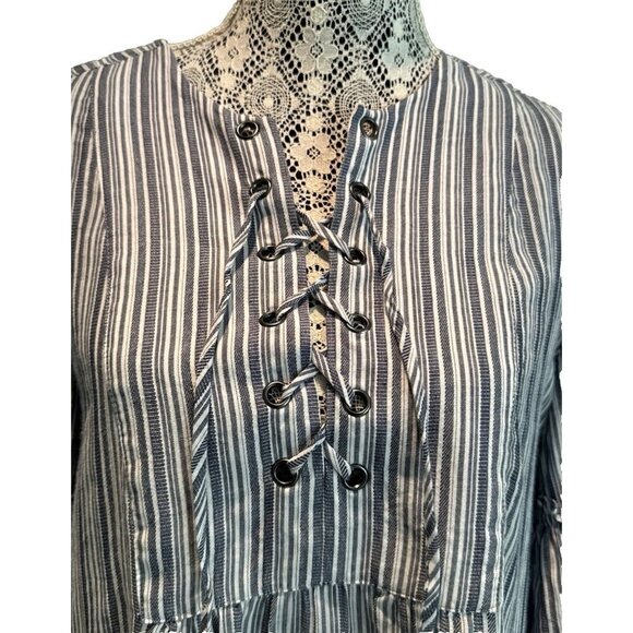 BCBG dress, small, Boho, Charlyze blue white stripes, Lace up Small - Picture 9 of 16